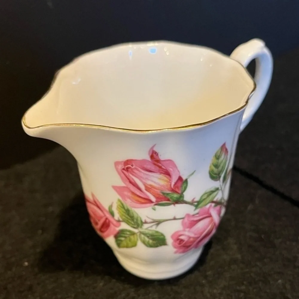 VTG Royal Grafton Fine Bone China Creamer Pink Roses Pattern Made in England